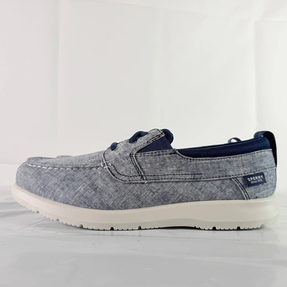 Sperry Bowrider Plushstep 3-Eye Mens Boat Shoe Chambray Navy Size 9.5 W STS24438